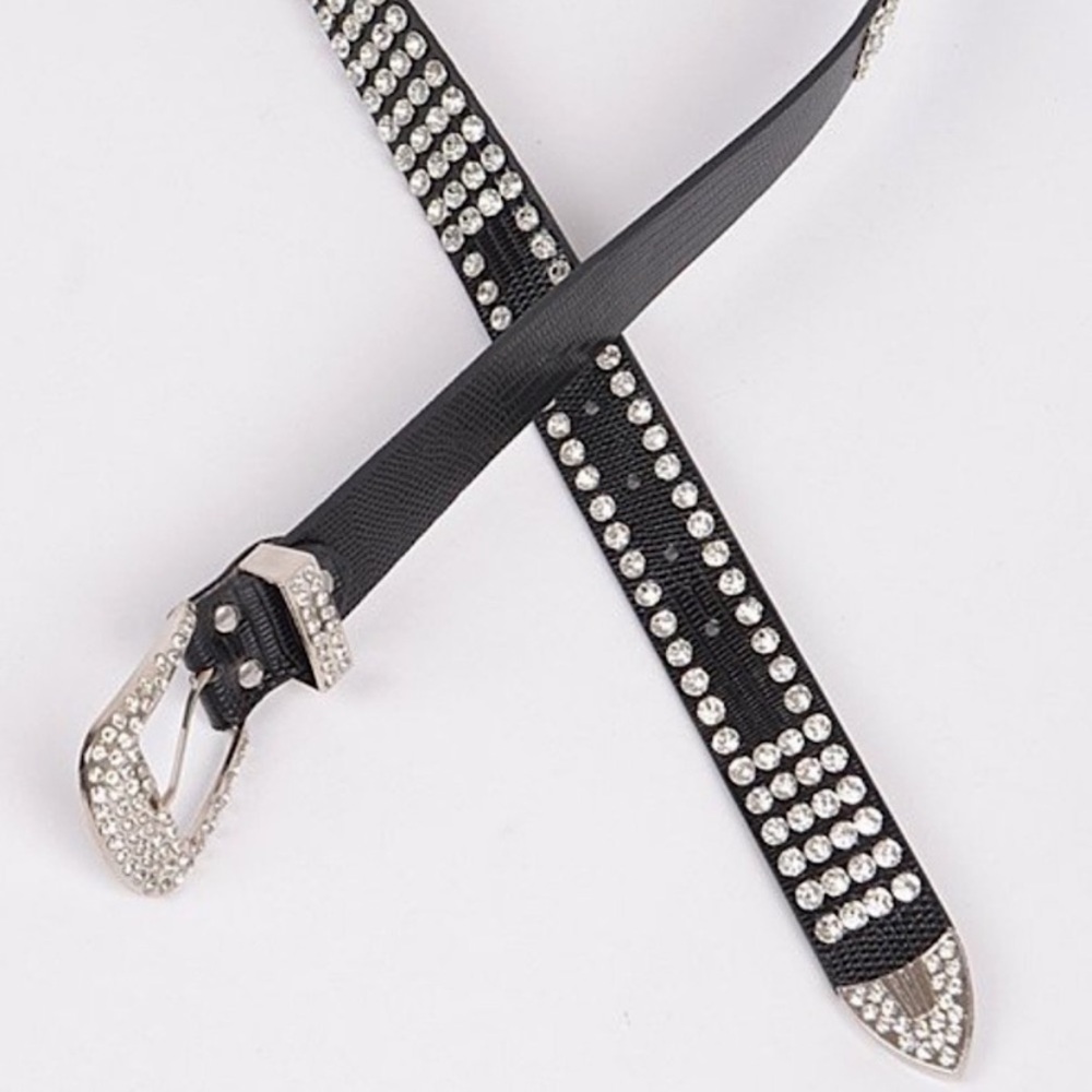 Black Crystal Studded Belt with Silver Buckle - Picture 5 of 5